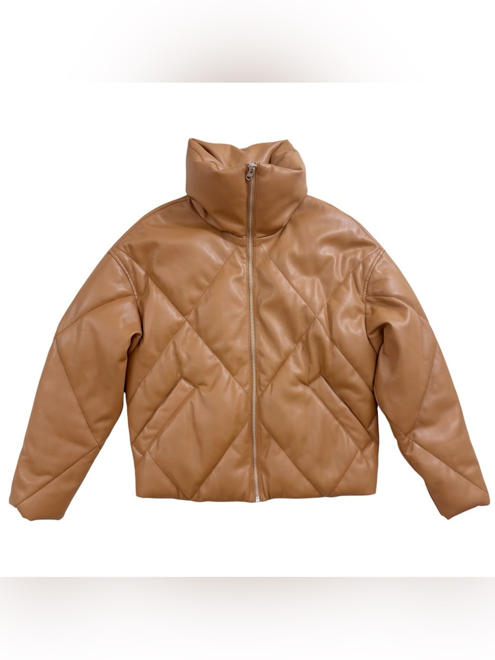 Abercrombie & Fitch Tan Quilted Vegan Leather Puffer Jacket XXS